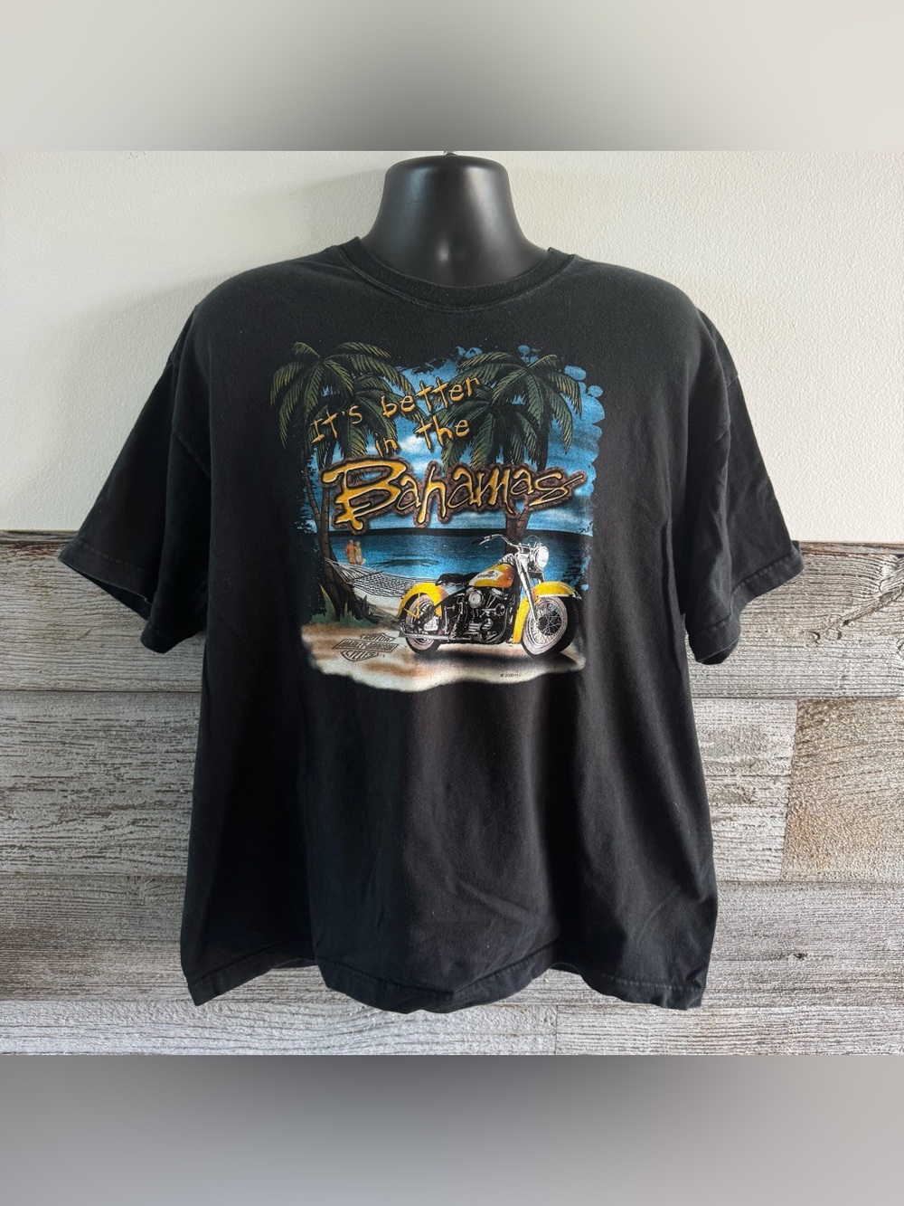 Vintage 2000 Harley-Davidson Bahamas Nassau Shirt XL Black Motorcycle Beach (R1)